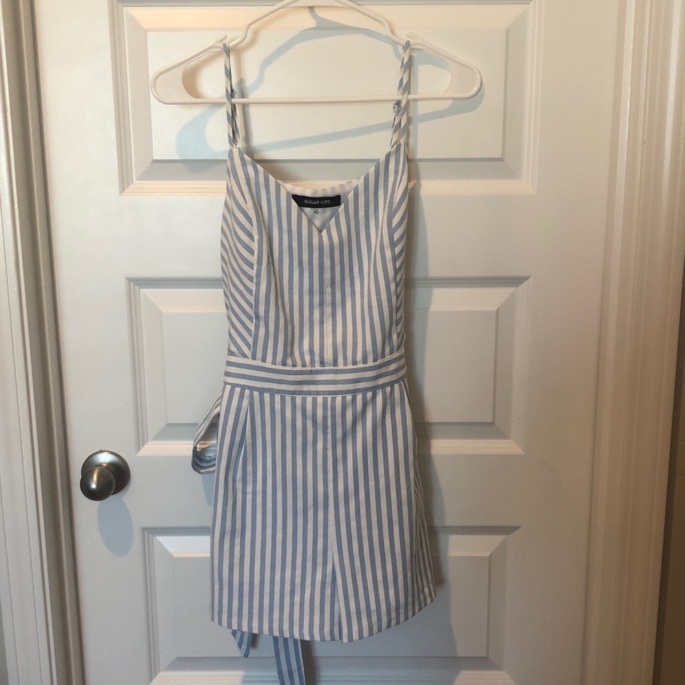 Sugarlips Blue and White Striped adjustable straps romper